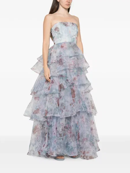Rochie maxi Aje cu model floral cu imagine albastru