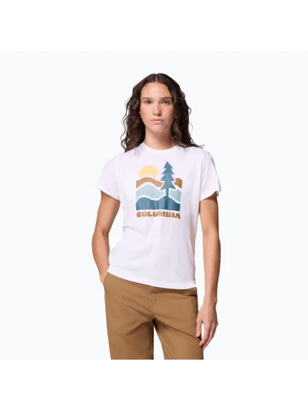 Tricou de trekking pentru femei Columbia Ruby Springs Graphic Fitted white/get hiked alb