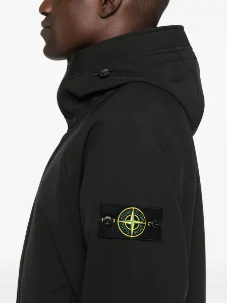 Geacă parka Stone Island cu glugă softshell cu strasuri negru