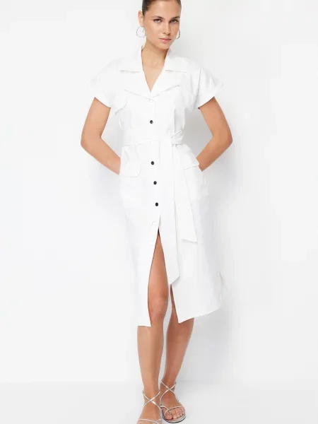 Rochie tip cămașă Trendyol alb
