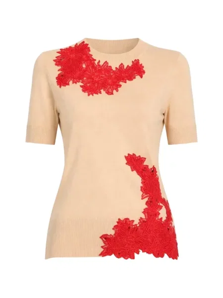 Top Ermanno Scervino cu model floral tricotate cu aplicații