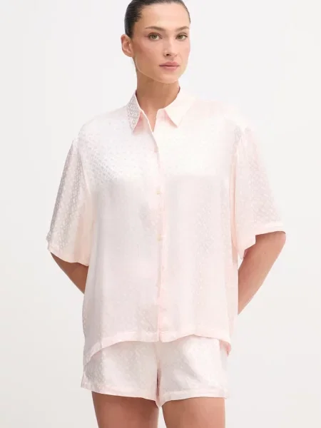 BOSS pyžamová košile z viskózy B Monogram_Top růžová