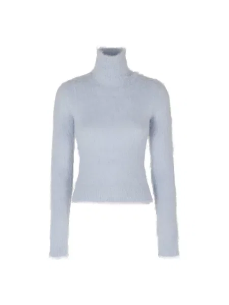 Lniany sweter z golfem Dondup niebieski