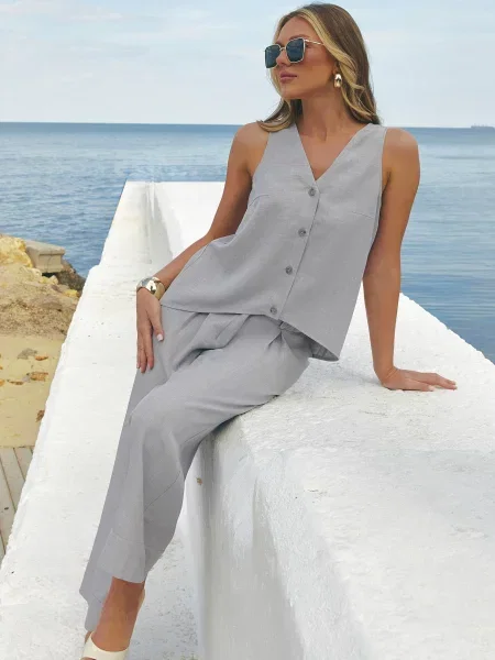 Лляні Штани повсякденні Seventeen світло-сірий сірі