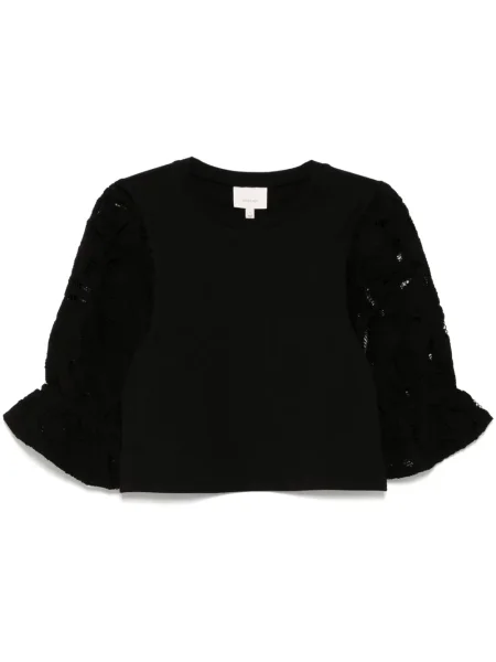 Top Cinq A Sept cu broderie cu model paisley negru