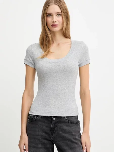 Тениска с коприна Guess TINA сиво