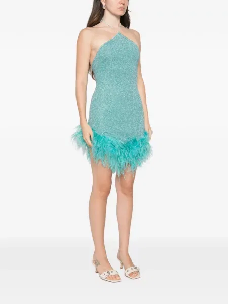 Rochie mini Oseree cu pene albastru