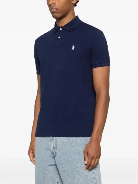 Lniana czapka z daszkiem Polo Ralph Lauren z okrągłym dekoltem niebieska