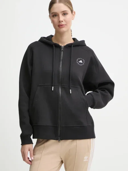 Adidas by Stella McCartney bluza czarny z kapturem z nadrukiem