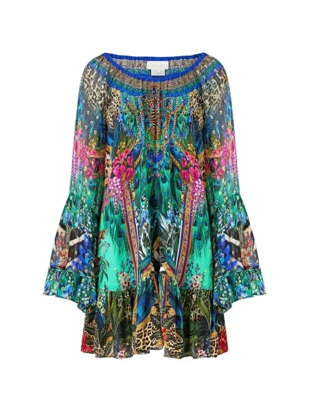 Sukienka mini Camilla z falbankami w kształcie litery A garniturowa zielona