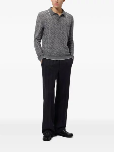 Lung tricou polo Missoni din cașmir gri