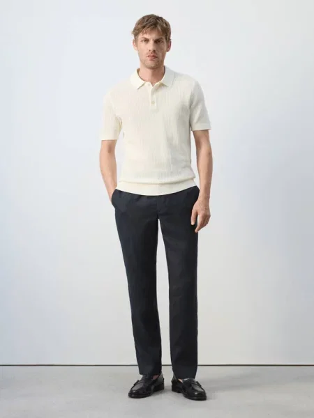 Spodnie slim fit z lnu Mężczyzna 38 MANGO MAN granatowy
