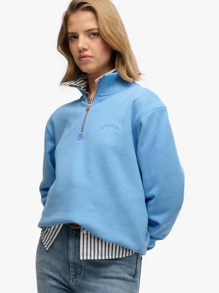 Superdry półgolf Essential z haftowanym logo – BLUEBELL niebieski