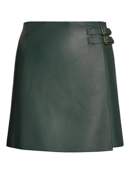 Fustă din piele Ralph Lauren Collection cu cataramă verde