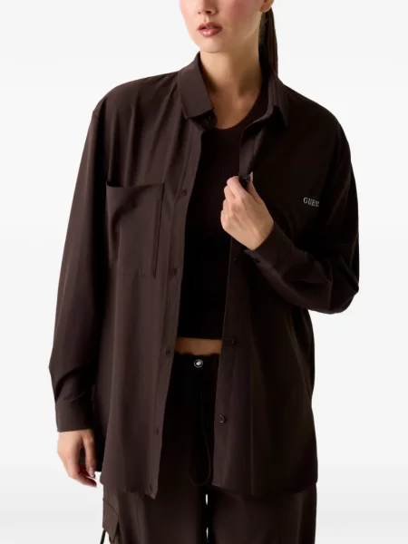 Lung tricou Guess cu mâneci lungi maro