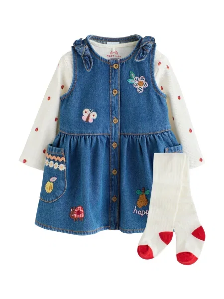 Rochie din denim copii Next alb