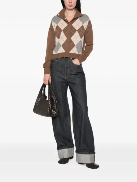 Gulerat pulover Max Mara cu model argyle maro