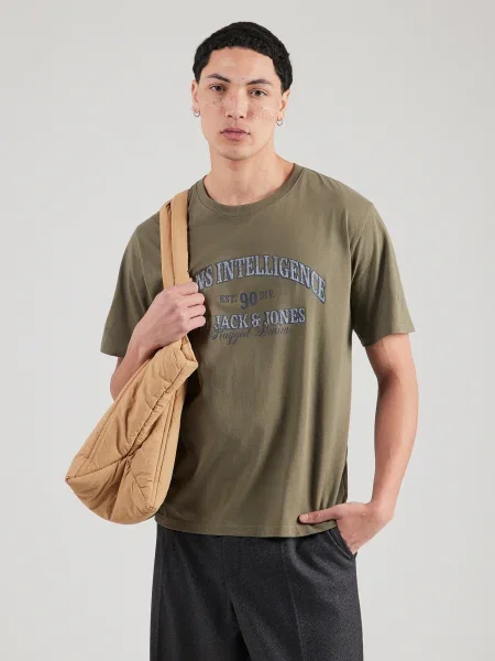 JACK & JONES Majica JJEDENVER kremna / temno modra / zelena bela