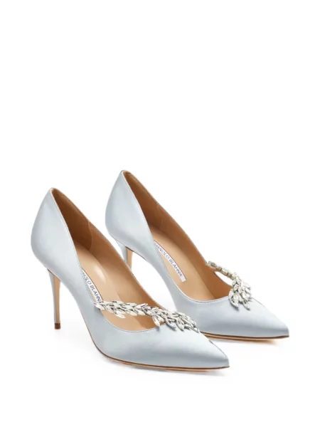 Pantofi cu toc Manolo Blahnik din satin albastru
