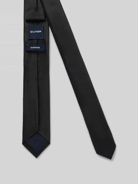 Krawat z czystego jedwabiu w jednolitej optyce Olymp Level 5 czarny