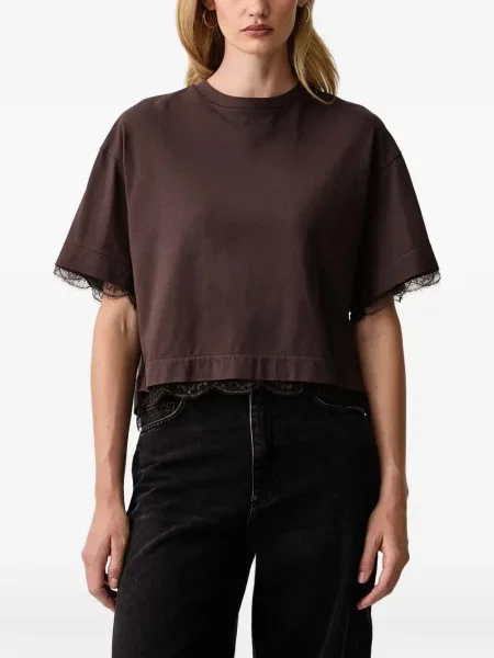 Tricou Allsaints din dantelă maro