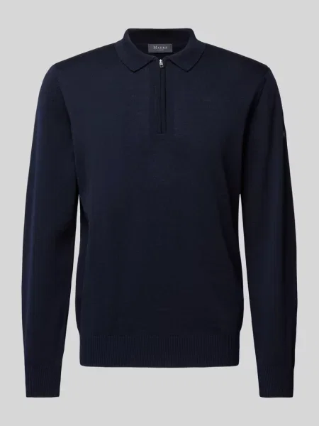 Sweter z dzianiny z kołnierzykiem polo Maerz Muenchen granatowy