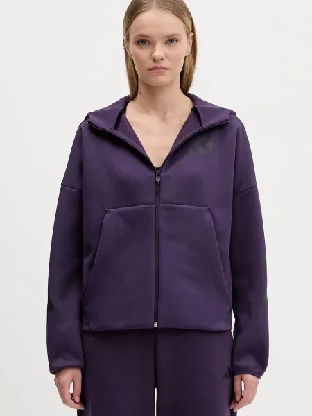 Adidas bluza adidas x Z.N.E z kapturem z nadrukiem fioletowy