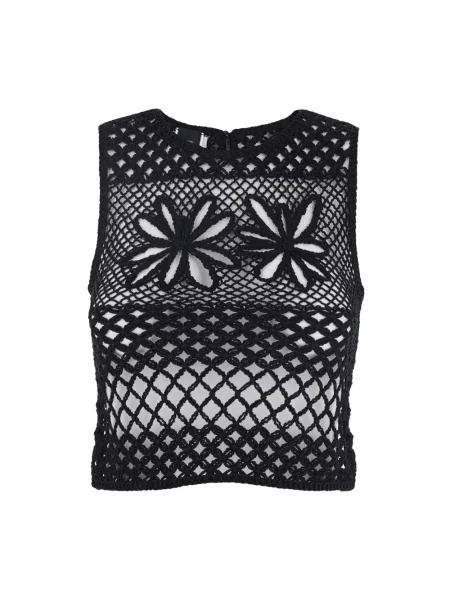 Haftowany dzianinowy top Pinko bez rękawów czarny