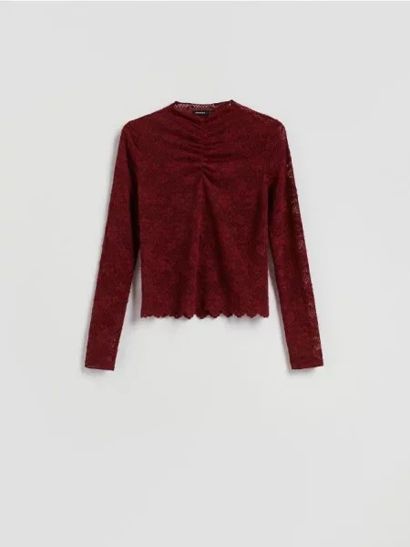 Reserved Блузка з вишитим візерунком бордовий