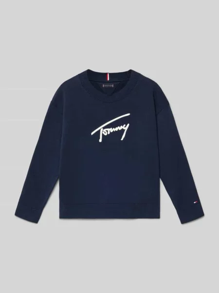 Sweter z dzianiny o kroju regular fit z czystej bawełny model ‘VARSITY’ Tommy Hilfiger granatowy
