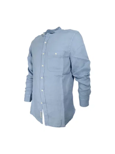 Lniana koszula Woolrich ze stójką niebieska