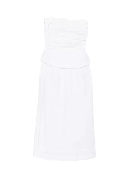 Rochie midi Xirena cu volane fără bretele alb