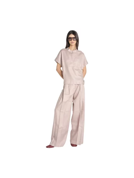 Lniana bluzka Nine In The Morning z krótkim rękawem różowa