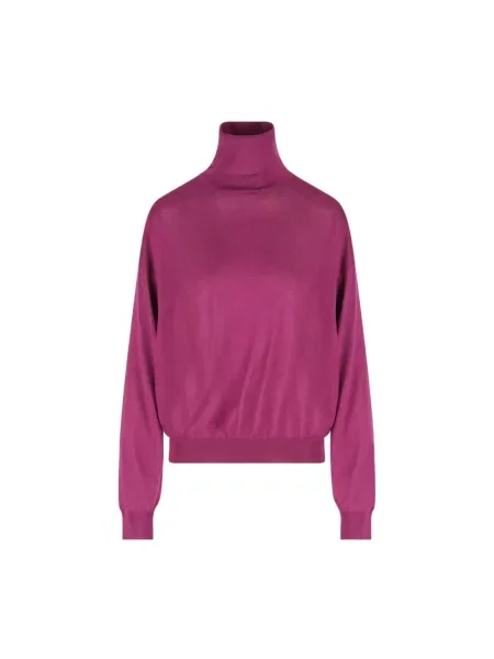 Sweter z golfem Saint Laurent wełniany fioletowy