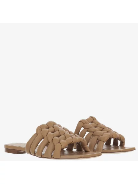 Klapki Tod's skórzane bez obcasa wsuwane beżowe