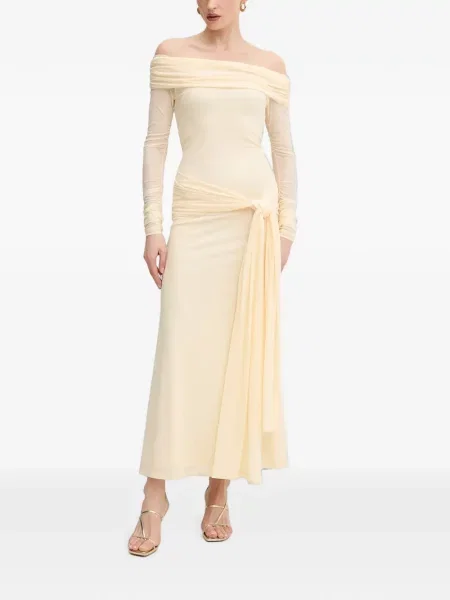 Rochie maxi Bardot cu volane