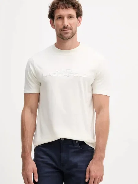 Karl Lagerfeld t-shirt z aplikacją beżowy