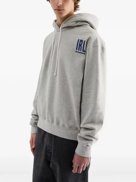 Hanorac cu glugă Jil Sander cu imagine din jerseu gri