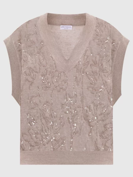 Жилет з льоном з паєтками Brunello Cucinelli бежевий