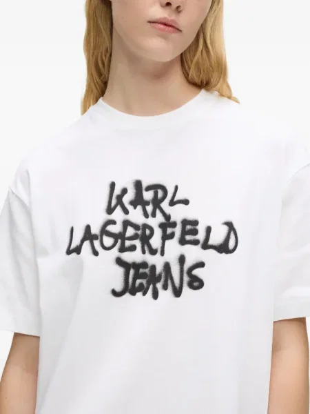 Костюм дънкова рокля Karl Lagerfeld Jeans с кръгло деколте бяло