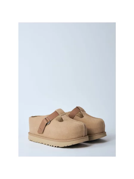 UGG klapki zamszowe Goldenstar Hi Clog na platformie beżowy