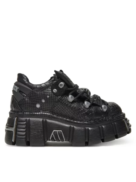 Usnjene superge New Rock PITON ESCAMA NEGRO BRILLO TOWER NEGRO ACER črna
