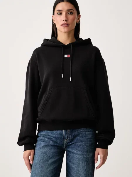 Tommy Jeans hanorac cu glugă pentru femei cu negru