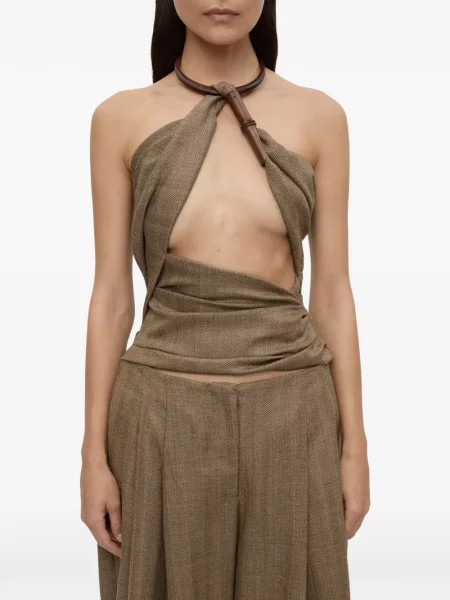 Top Christopher Esber cu model herringbone maro