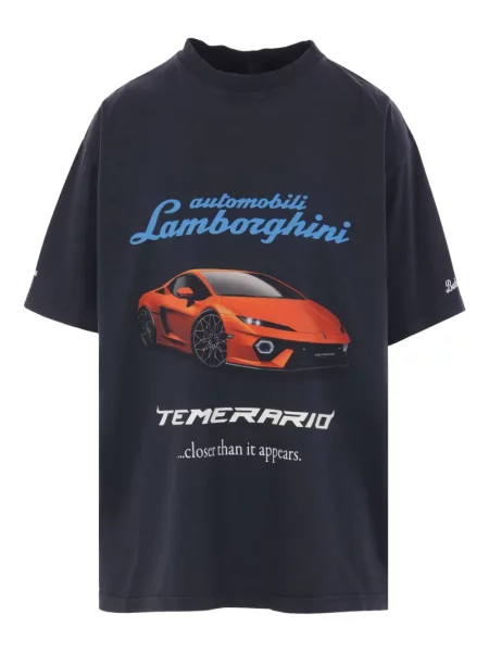 Tricou Balenciaga cu imagine cu decolteu rotund negru