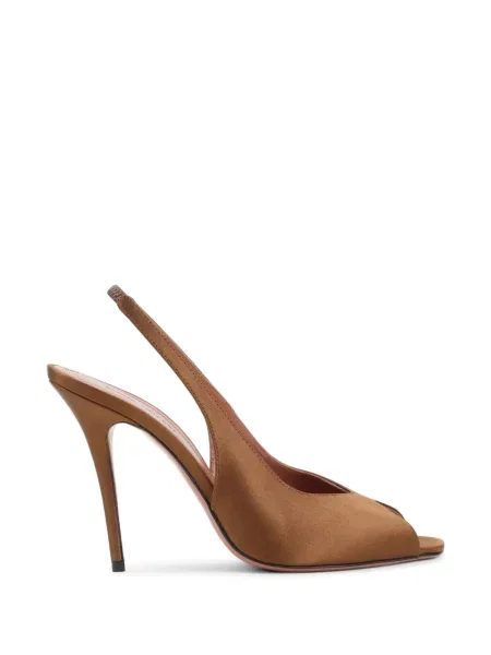 Sandale Amina Muaddi cu vârf deschis slingback maro