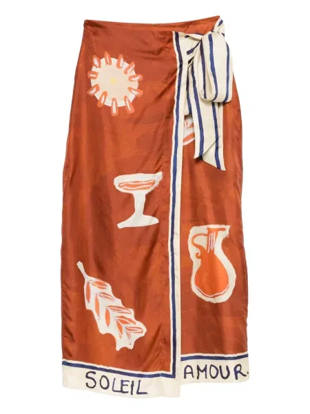 Fustă midi Alemais până la genunchi maro