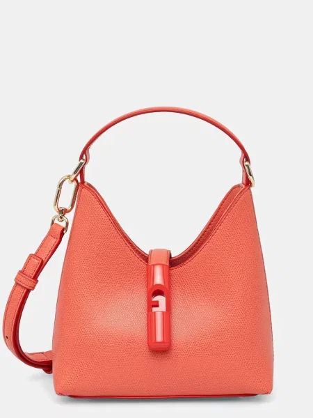 Furla klasična torbica usnjena Iride Mini Hobo oranžna