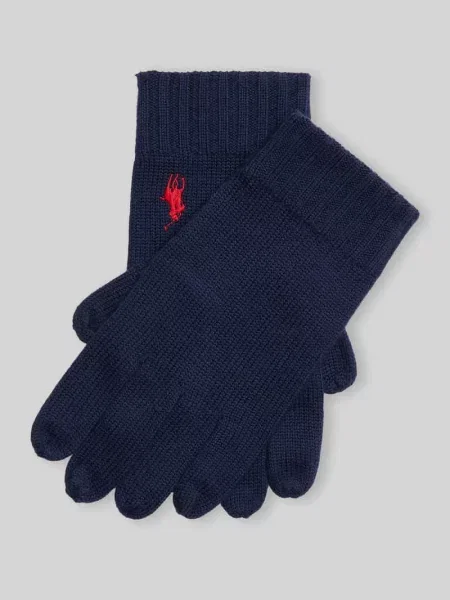 Rękawiczki z palcami z wełny z wyhaftowanym logo Polo Ralph Lauren granatowe