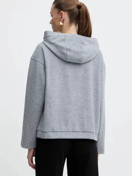 Шерстяной однотонный свитер Weekend Max Mara с капюшоном серый